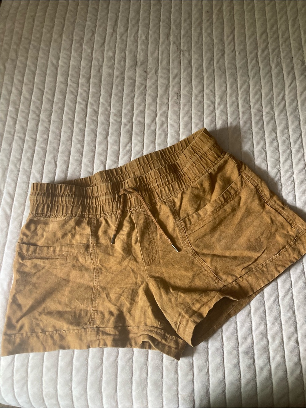 Athleta Mustard Yellow Drawstring Athletic Shorts